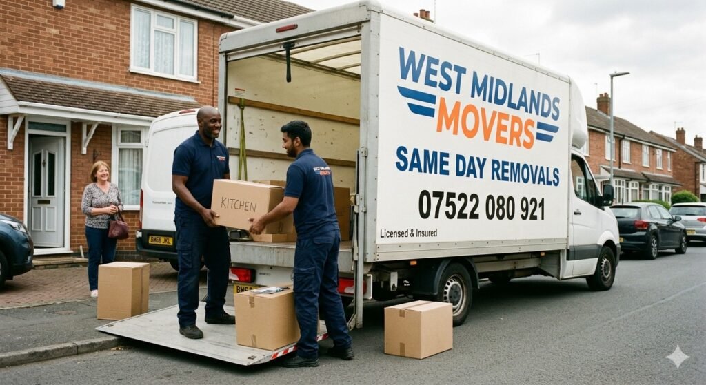 Reliable same day removals team carrying furniture during a home relocation