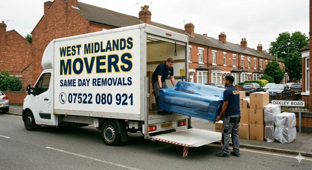 Experienced movers loading household belongings for a same day house removal service