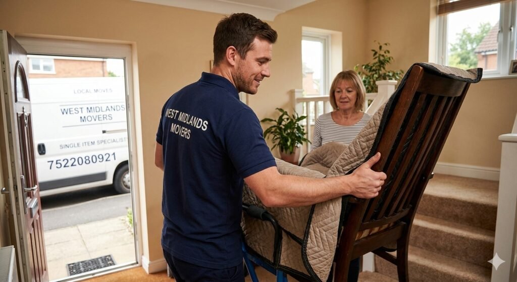 Single item moving service transporting a sofa safely to a new home