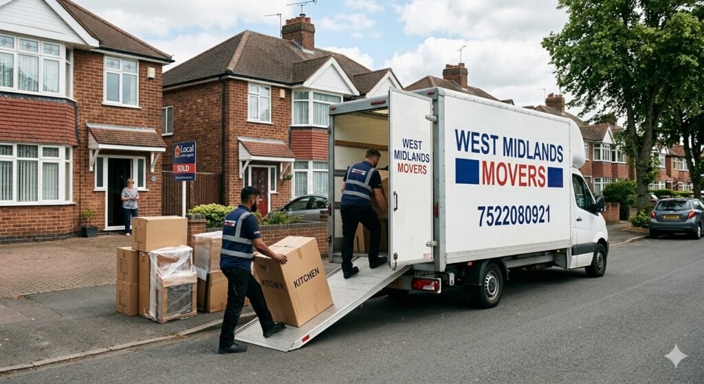 Nationwide removals team loading household furniture into a moving van
