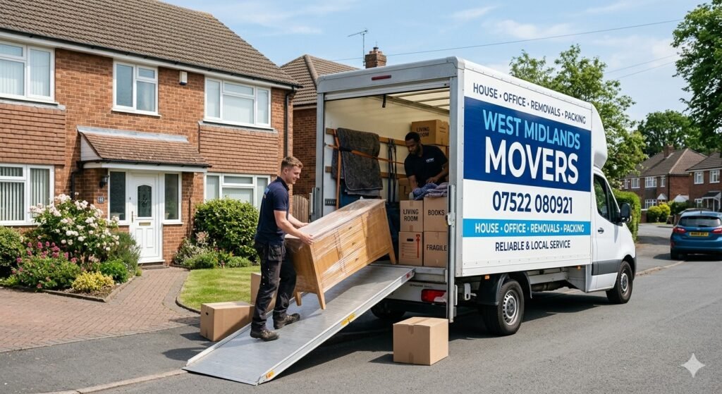 Experienced movers loading furniture into a removal van in Coventry