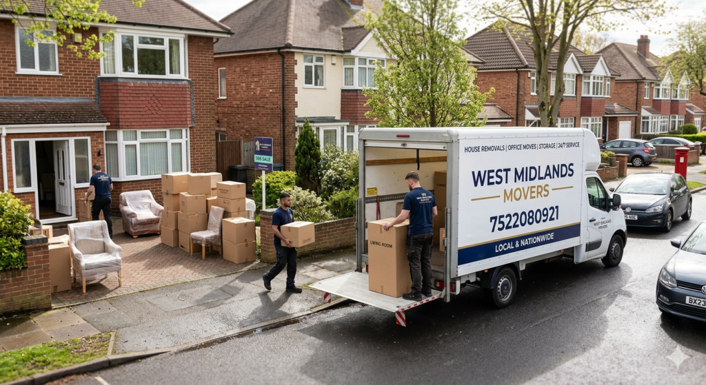 Last-minute moving team loading furniture into a removal van